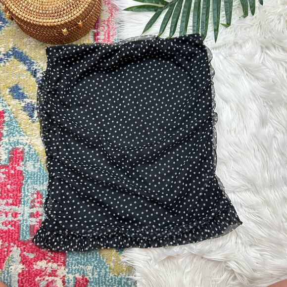 ASOS Black White Polka Dot Strapless Tank Top 8 Tulle Mesh Y2K Style - Picture 2 of 5